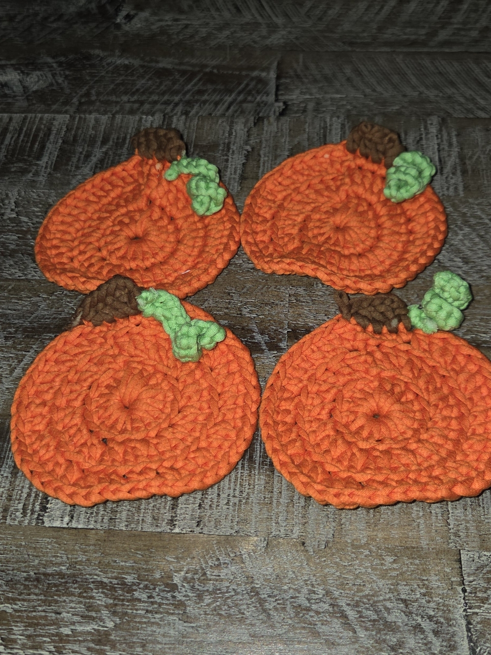 Handmade Orange Crochet Pumpkin Coasters - Holiday Decor